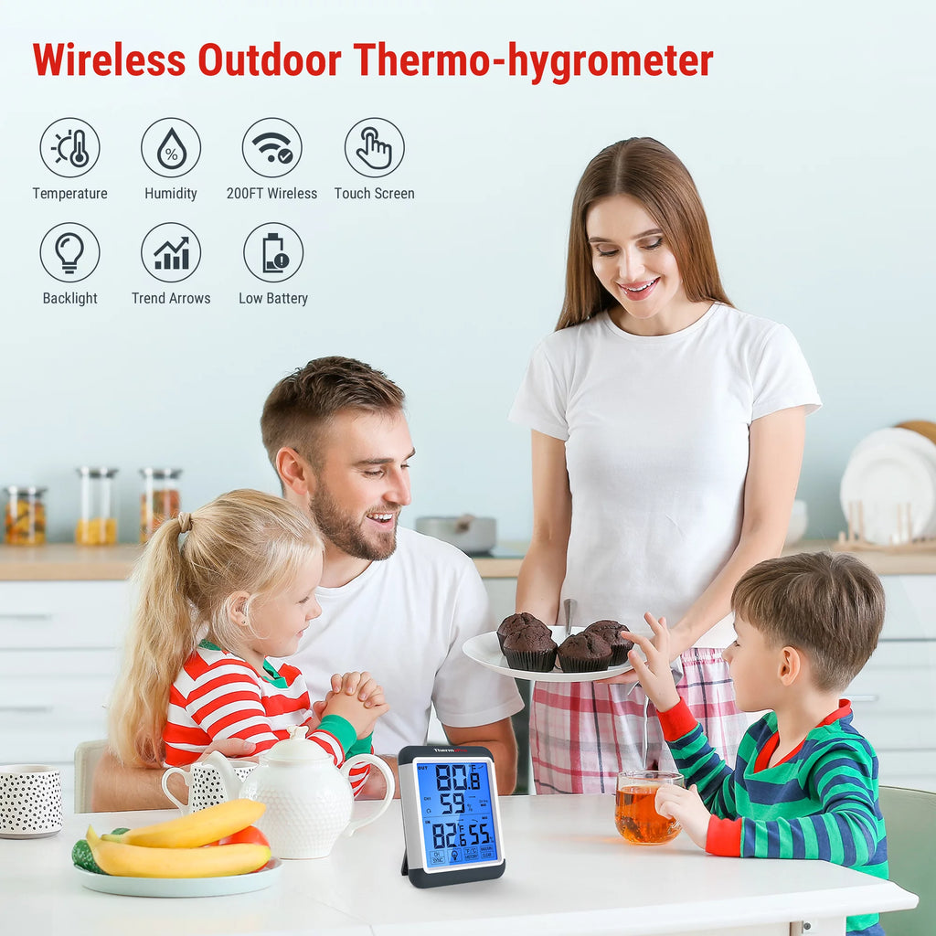 Indoor Outdoor Thermometer Wireless Hygrometer with Touchscreen J874