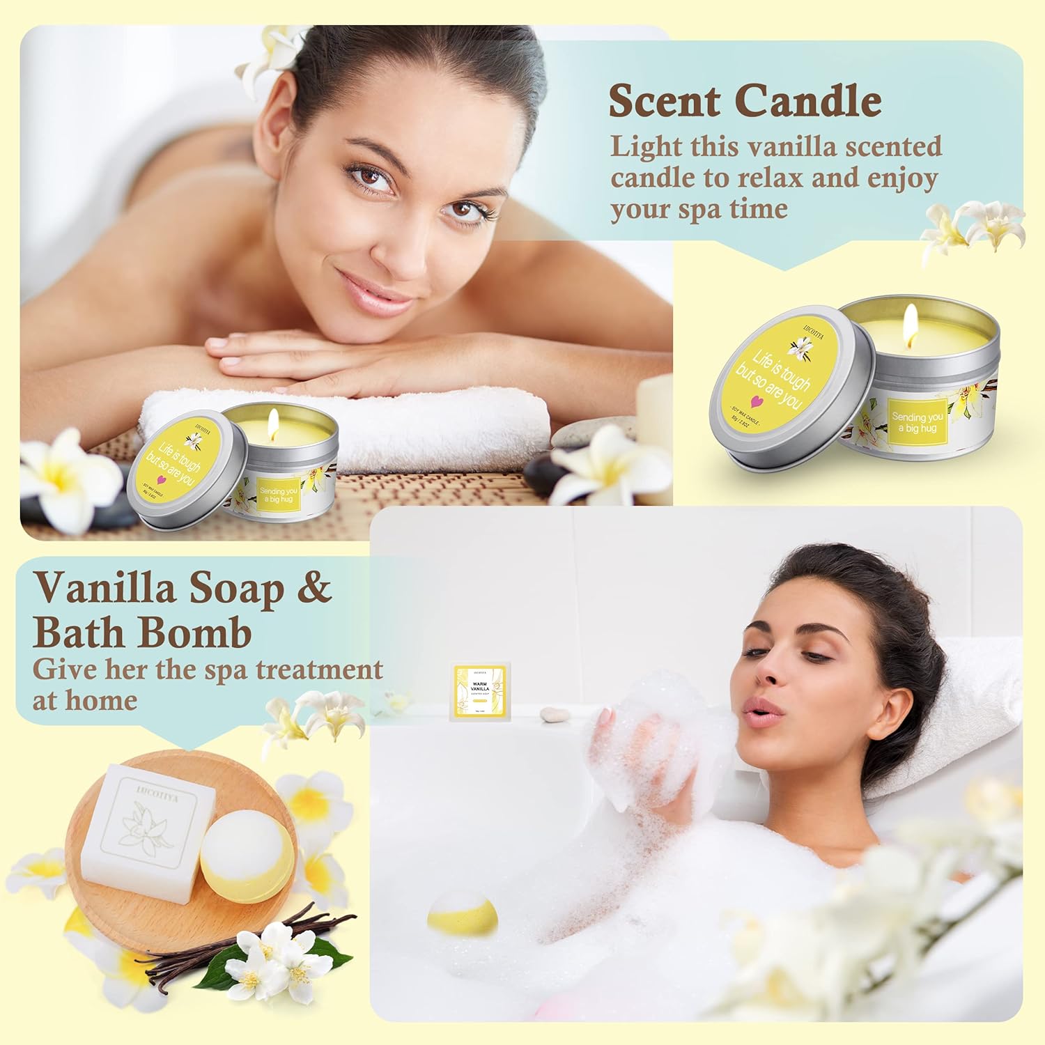 Relaxing Spa Gift Basket with Warm Vanilla Bath and Body Set A612864