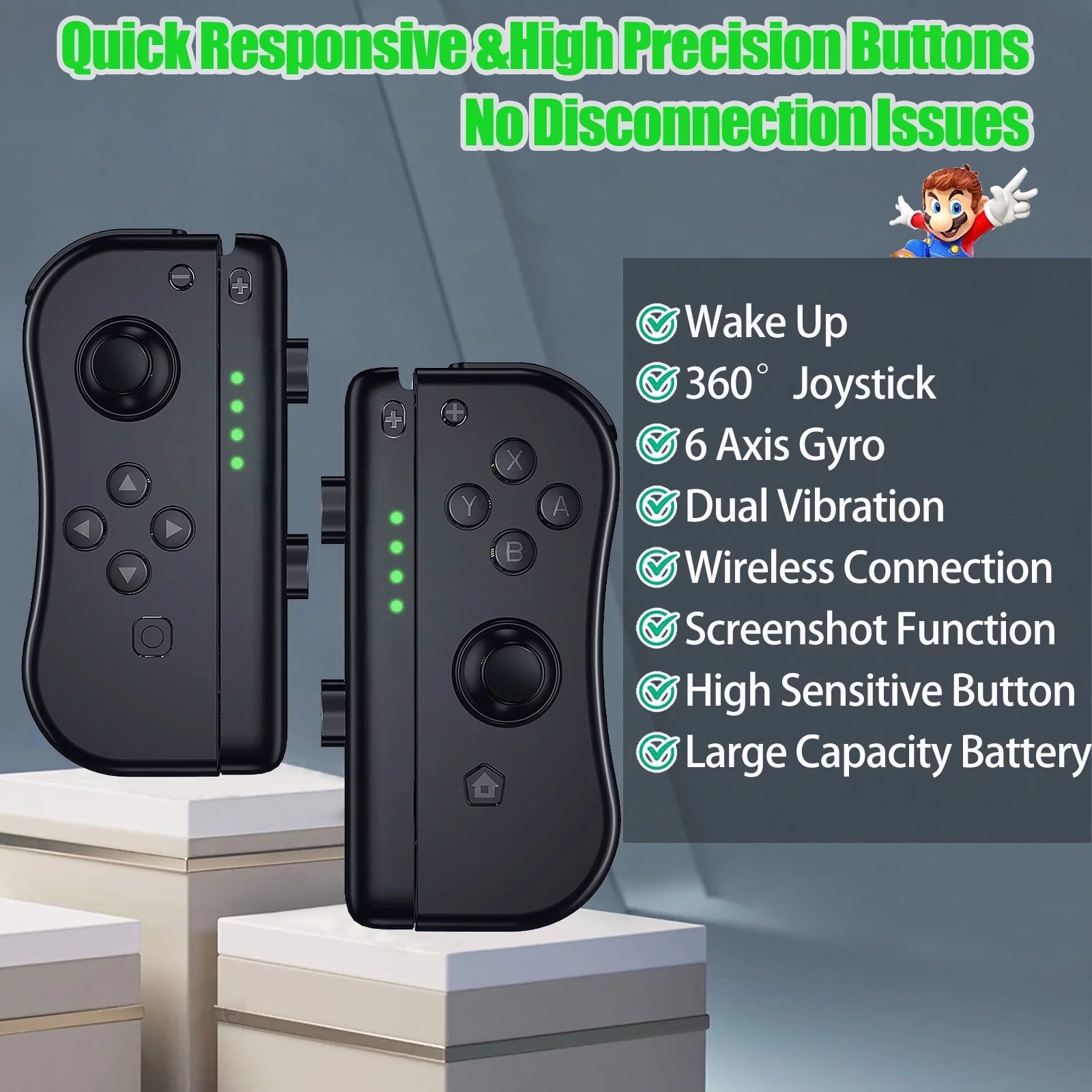 Joypad for Nintendo Switch, Wireless Left and Right Controllers with Turbo and Vibration, Black S957938