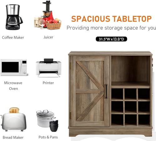 Farmhouse Coffee Bar Cabinet with Drawer and Sliding Barn Door, Gray Wash B34829