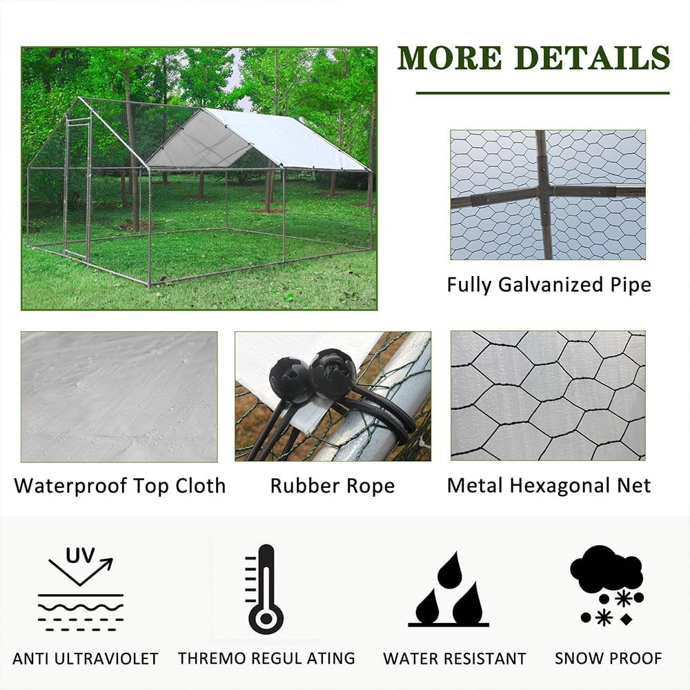 Large Metal Chicken Coop Walk-in Poultry Cage with Waterproof Cover N240127