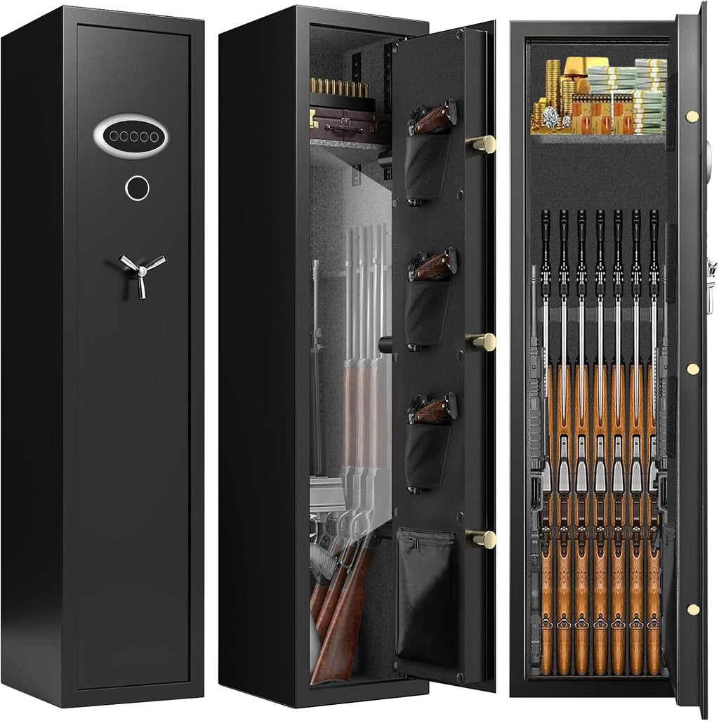 7-8 Extra Large Gun Safes for Home Rifle and Pistols, Heavy Duty Anti-Theft Gun Safes for Rifles and Shotguns, Home Rifle Safe with Removable Gun Rack, LED Light and Pistol Pockets