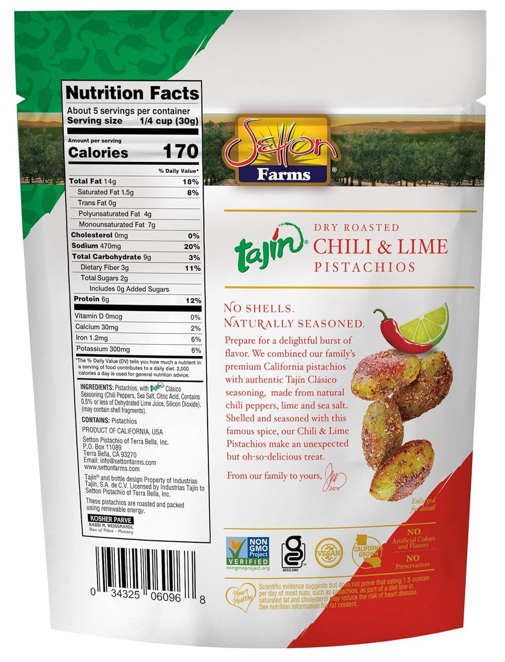 Seasoned Pistachio Kernels, Chili Lime, No Shells, 5 Oz Bag V97842