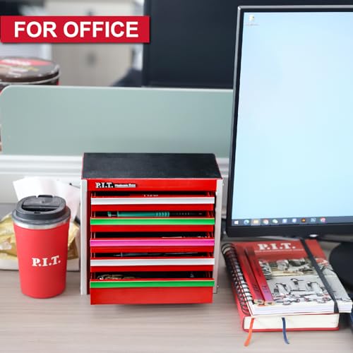 Mini Red Tool Box, Portable 5-Drawer Steel Storage Case for Home DIY G558407