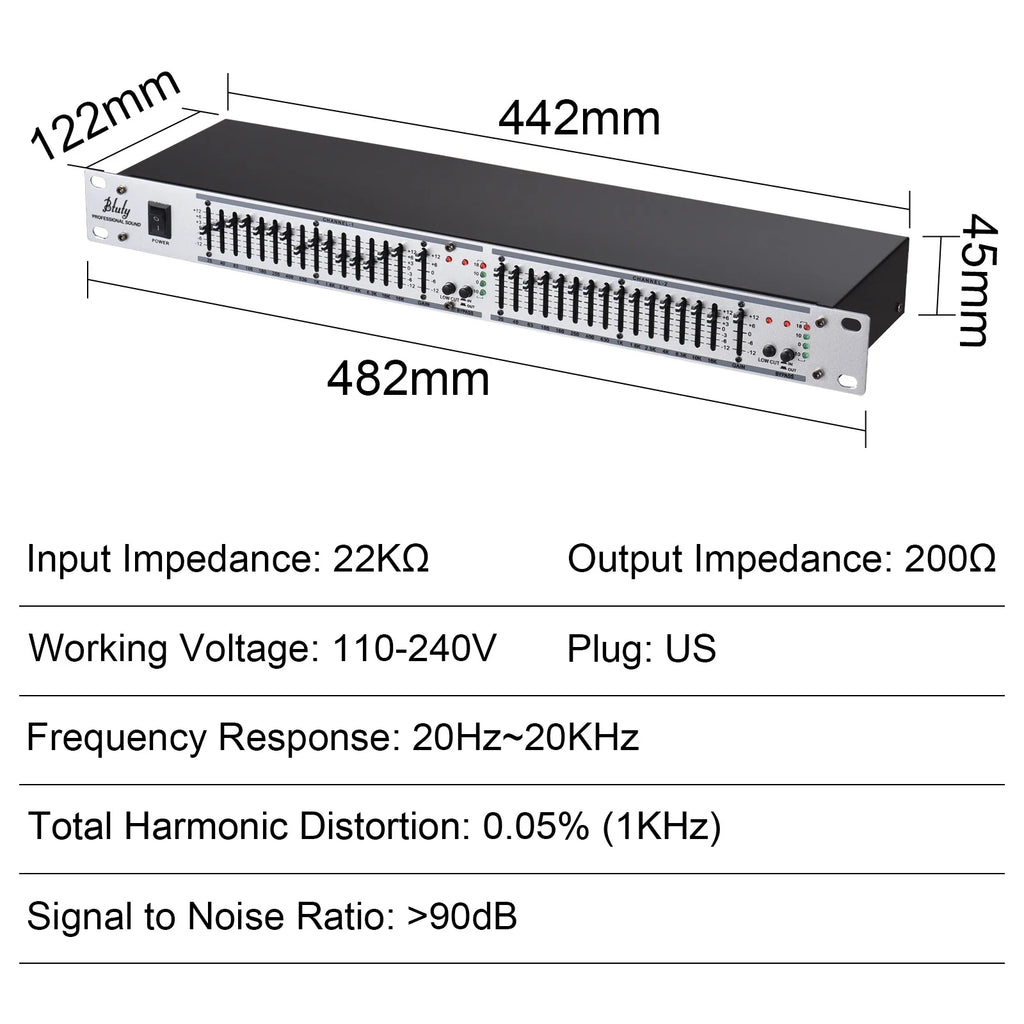 Dual Channel 15-Band Graphic Equalizer, 1U Rack Mount J604