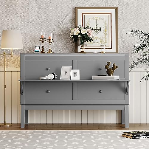 Modern Full Size Murphy Bed with Cabinet and Drawers, Solid Wood, Folds into Wardrobe X925473