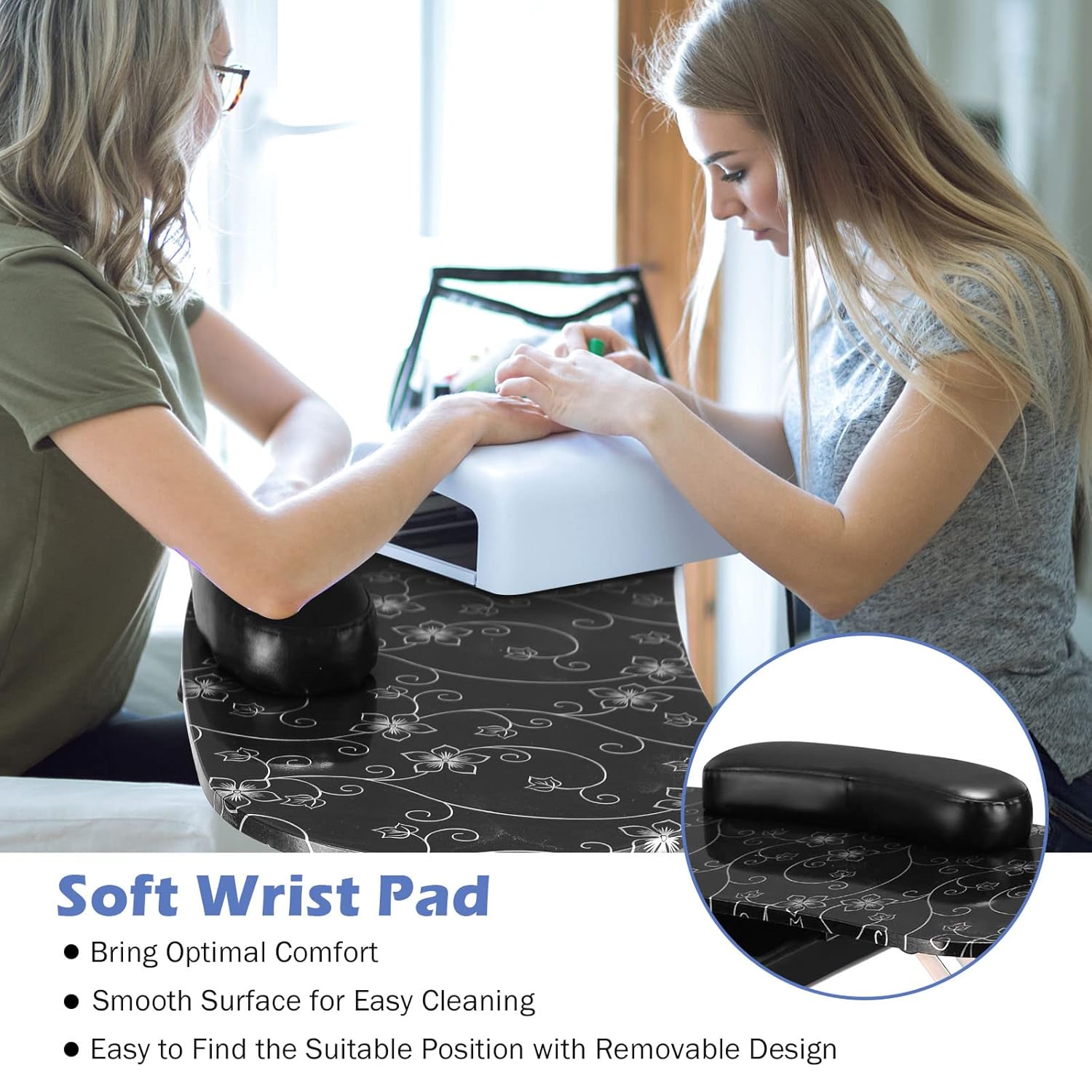 Portable Manicure Table with Drawer, Wrist Rest, Lockable Casters, Carrying Bag L659491