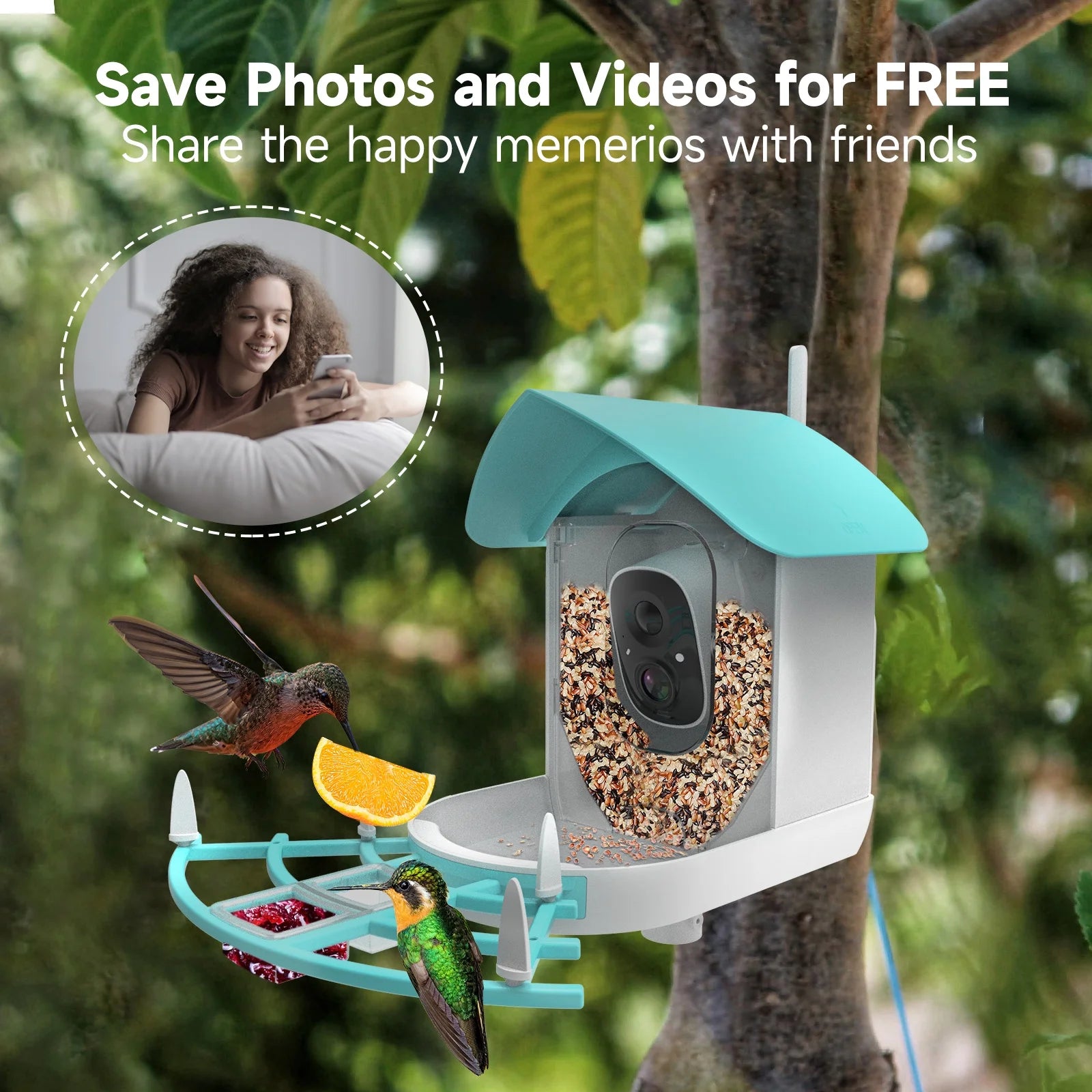 Smart Bird Feeder with Camera, Solar Powered, AI Bird Recognition O61781