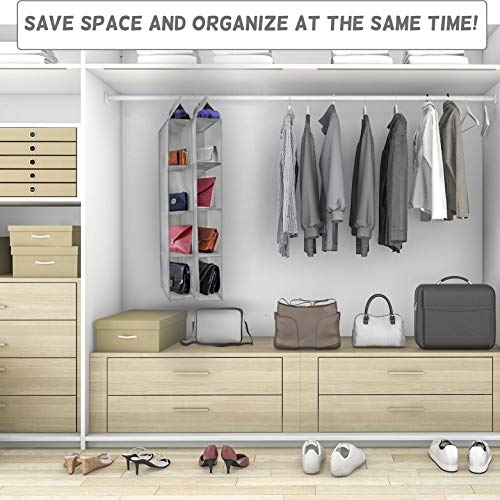 Hanging Handbag Organizer for Closet, 2 Pack, 10 Shelves, Grey A861