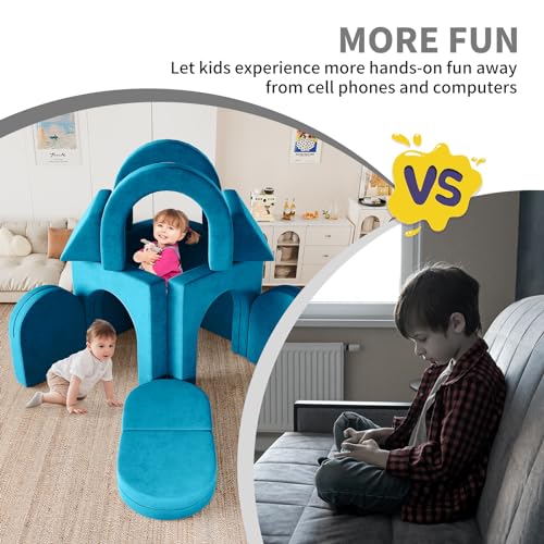 Modular Kids Play Couch with Triangular Cushions and Arches, Gray X365274