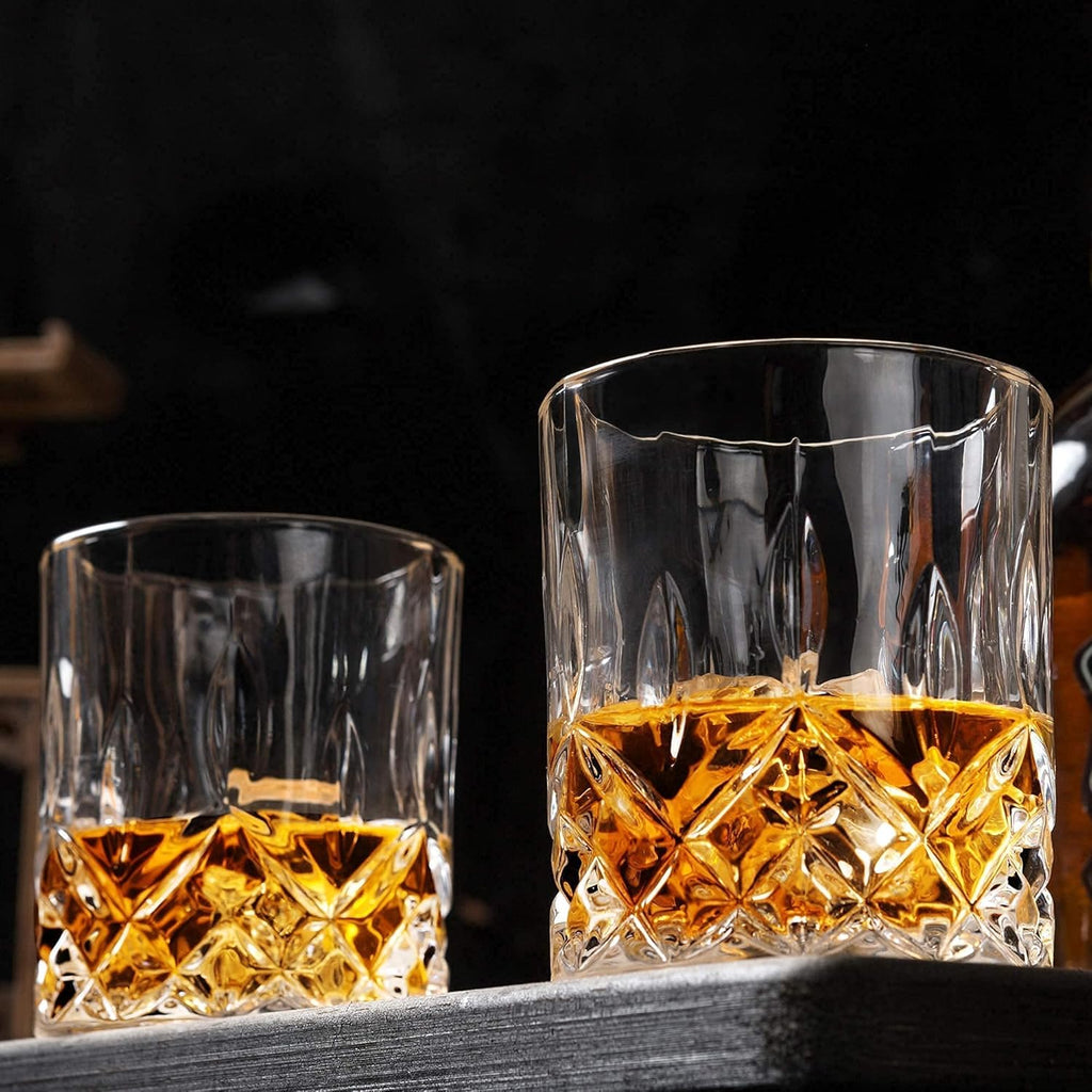 Whiskey Decanter Set with 4 Glasses, Crystal for Bourbon, Scotch, Vodka and Liquor, 9-Piece Z87684