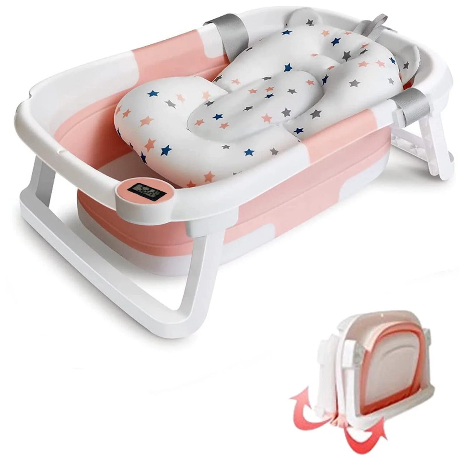 Foldable Newborn Baby Bathtub with Pillow and Temperature Sensor X22087