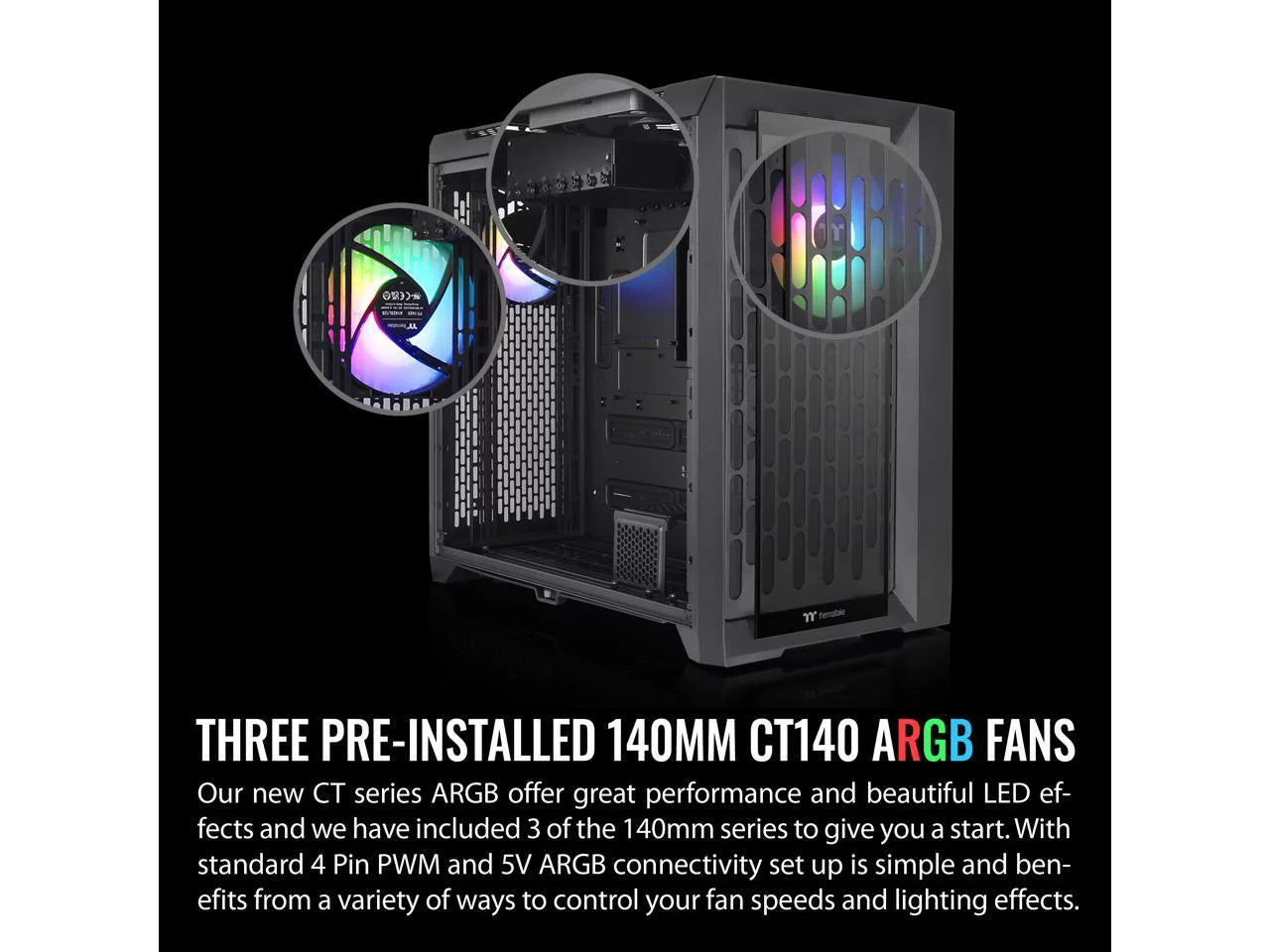 E-ATX Full Tower PC Case with Tempered Glass Panels and 3x140mm ARGB Fans O8162