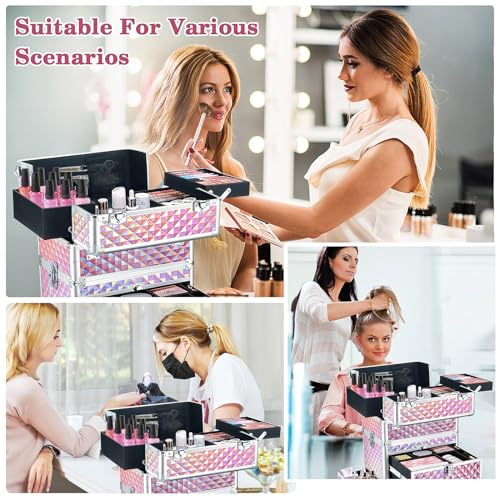Rolling Makeup Train Case with Swivel Wheels, Large Storage Travel Cart O998