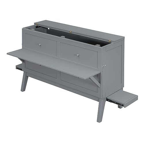 Modern Full Size Murphy Bed with Cabinet and Drawers, Solid Wood, Folds into Wardrobe X925473
