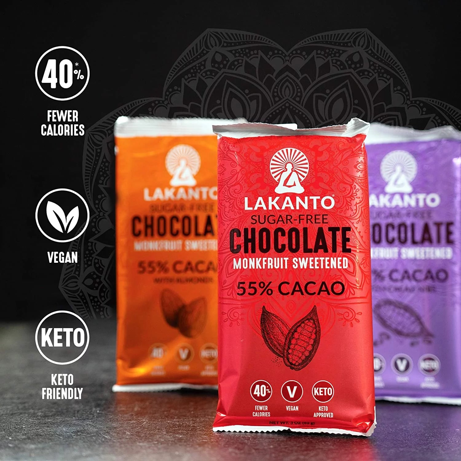 Sugar Free Chocolate Bars - 55% Dark Cacao, Keto, 8 Pack G170333