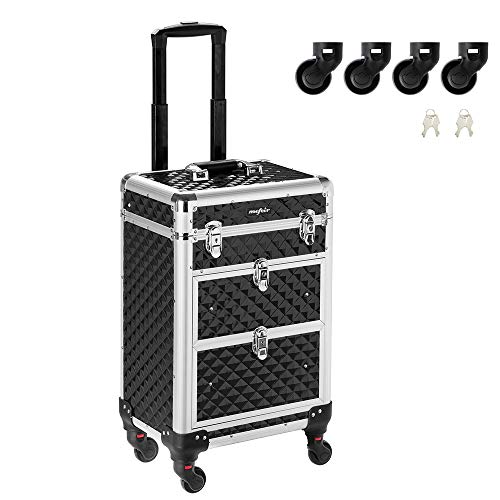 Rolling Makeup Train Case with Removable Wheels and Drawers E476607
