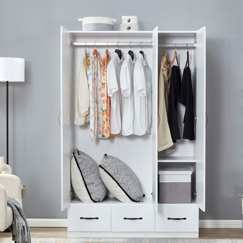 Rattan Armoire Wardrobe with 3 Doors, 4 Drawers and Mirror S20370