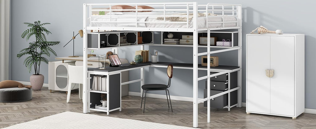 Full Loft Bed with Bookcase, Desk and Cabinet M769