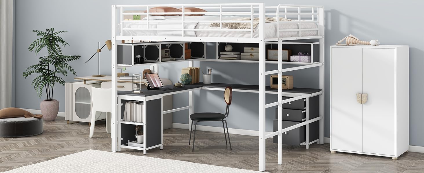 Full Loft Bed with Bookcase, Desk and Cabinet M769