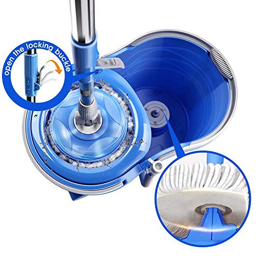 Mop Bucket with Wringer Set, Spin Mop with Easy Move Wheels, Stainless Steel Handle, 5 Microfiber Refills Z437
