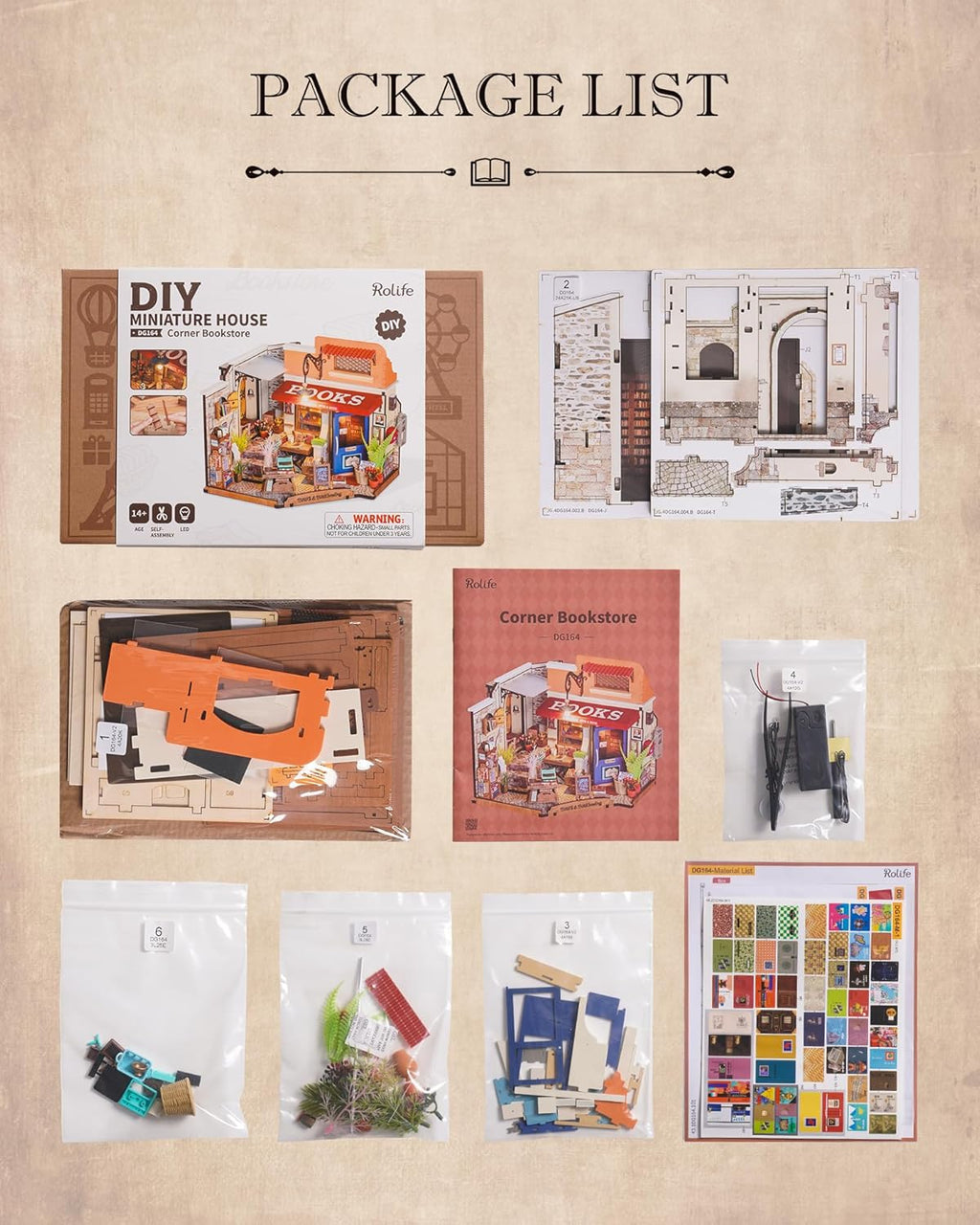 DIY Miniature House Kit with LED Lights, Bookstore Building Craft Set H773