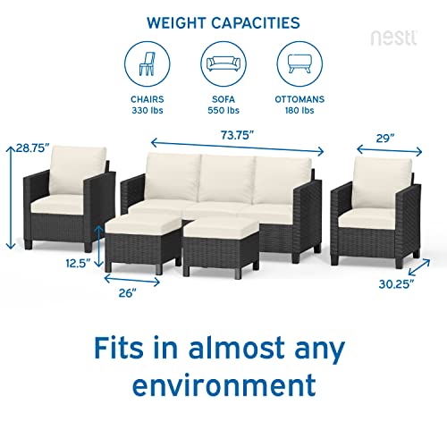 Outdoor Patio Sectional Furniture Set, 5 Piece, Brown Wicker with Beige Cushions Q713016