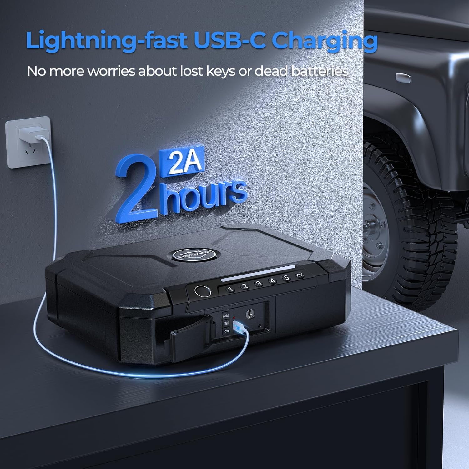 Biometric Gun Safe with Fingerprint Access and USB-C Charging C8258