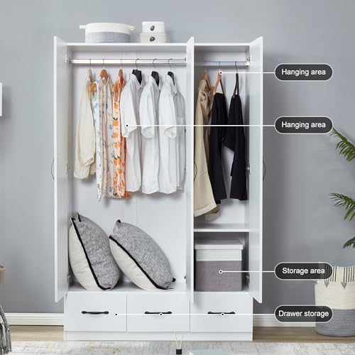 Rattan Armoire Wardrobe with 3 Doors, 4 Drawers and Mirror S20370