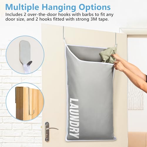 Over-the-Door Laundry Hamper Bag for Dirty Clothes, Wall Mounted, Washable, XL B45611