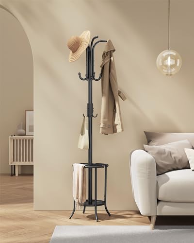 Freestanding Coat Rack with 12 Hooks and Umbrella Holder O45112