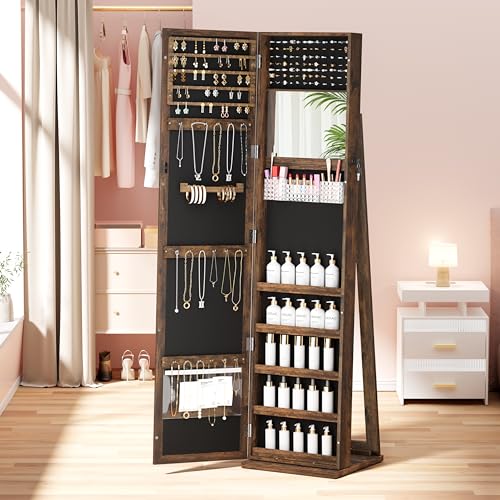 Jewelry Cabinet with Full-Length Mirror and Lockable Storage, Brown T81248