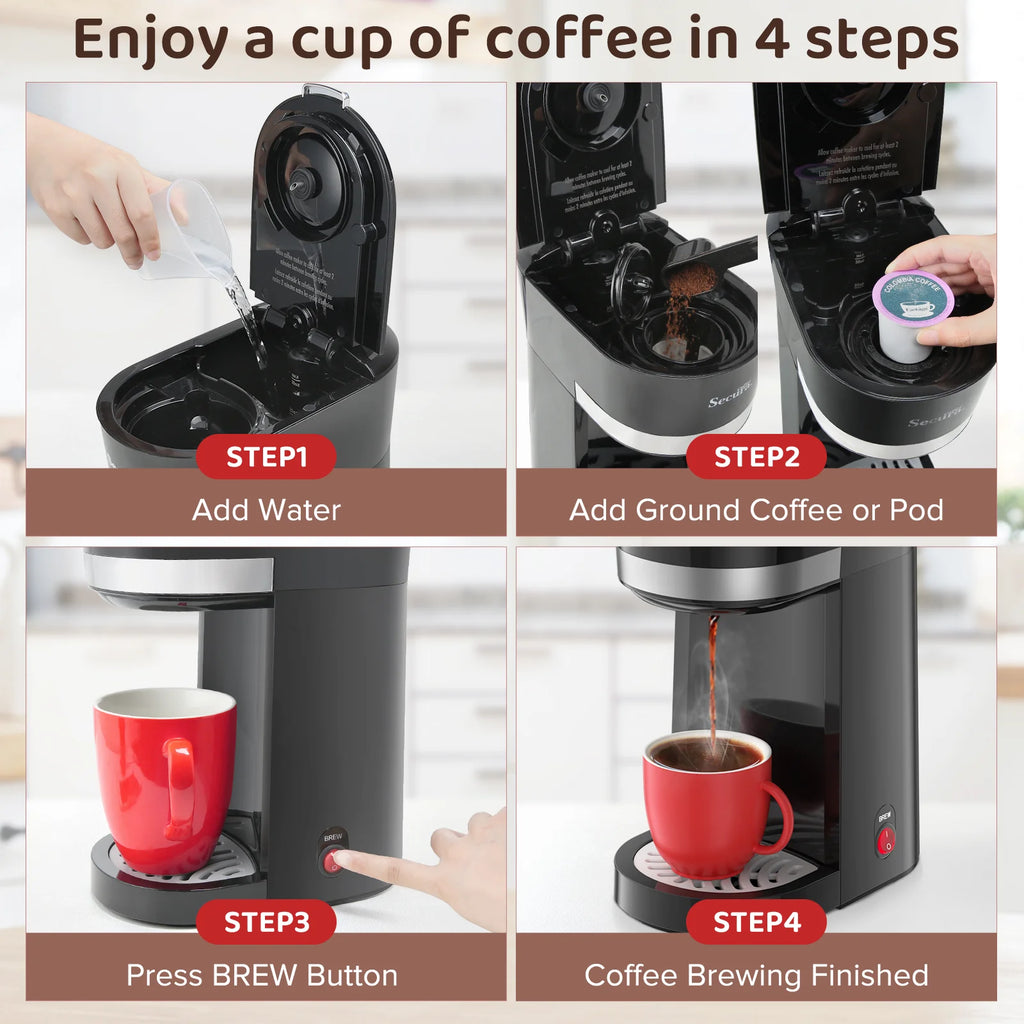 Single Serve Coffee Maker with Ground Coffee Basket, 12 Oz Brew Size N685237