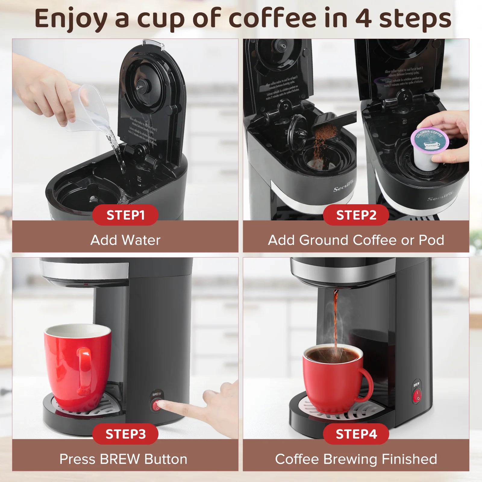 Single Serve Coffee Maker with Ground Coffee Basket, 12 Oz Brew Size N685237