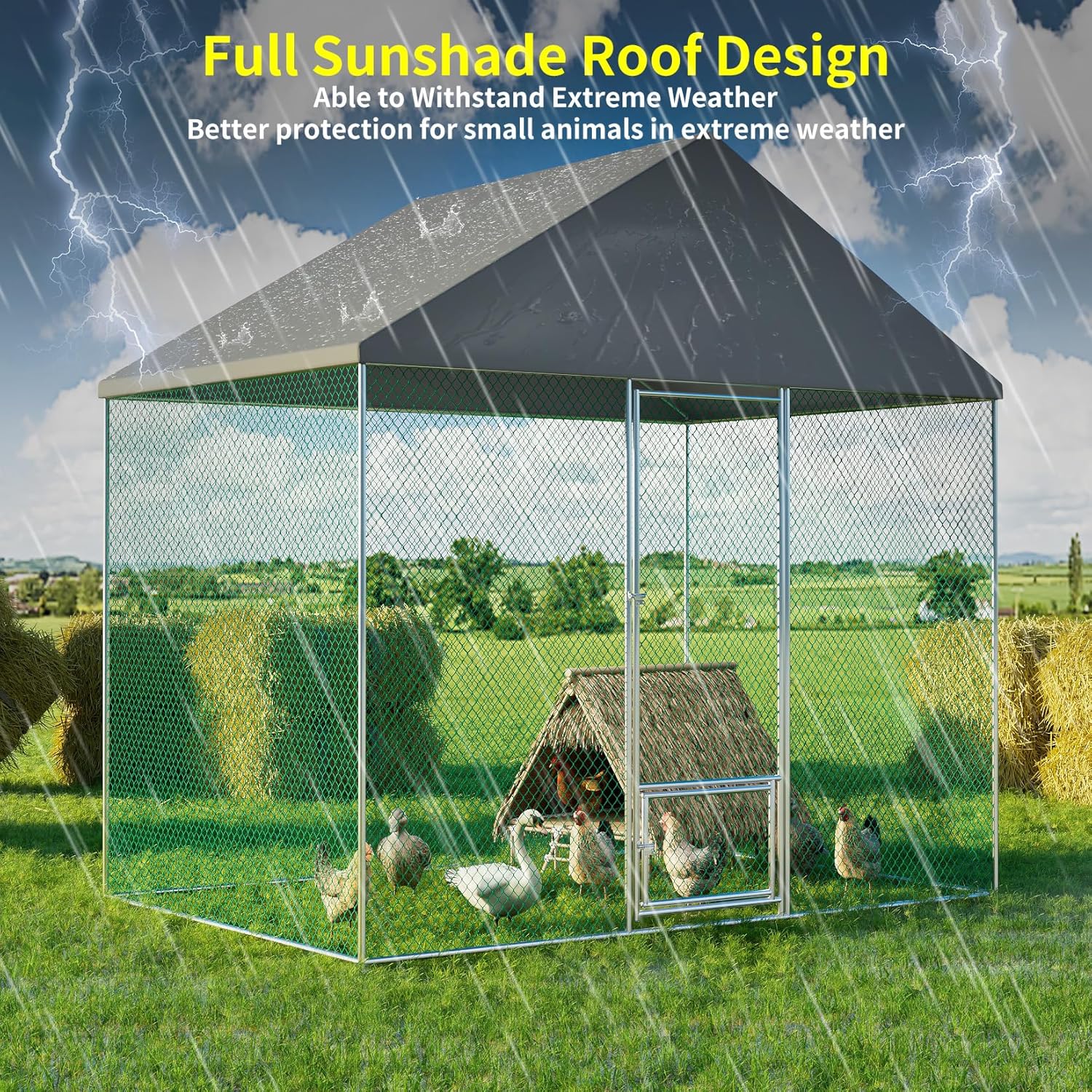 Walk-in Chicken Coop Run with Waterproof UV-Proof Cover M5799