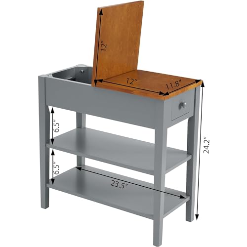 Side Table with Charging Post and USB Port, Gray A883
