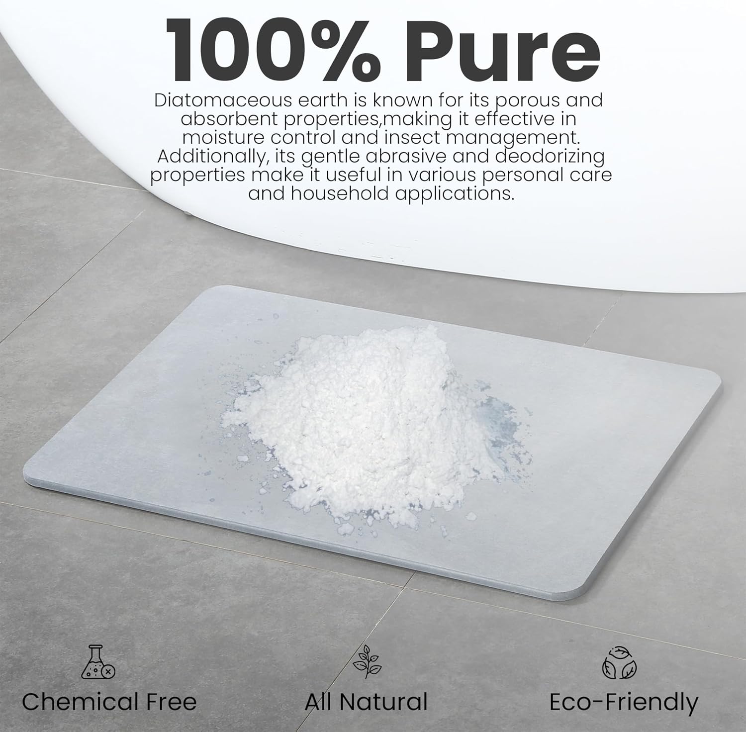 Diatomaceous earth bath mat, non-slip, fast drying W618159