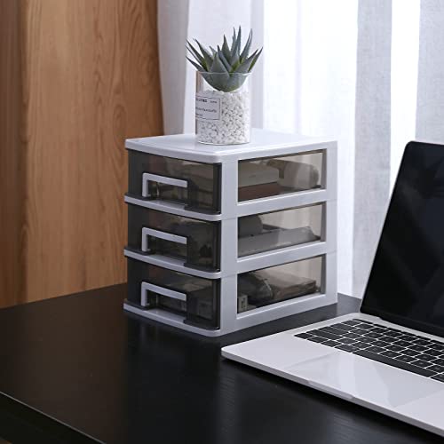 3 Drawer Plastic Storage Bins with Clear Drawers for Desktop D245