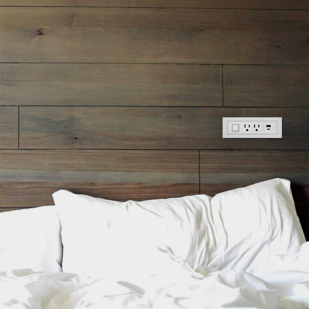 Furniture Power Center with USB and Switch, Recessed Power Strip, 2 Outlets, 10 ft Cord, White P172