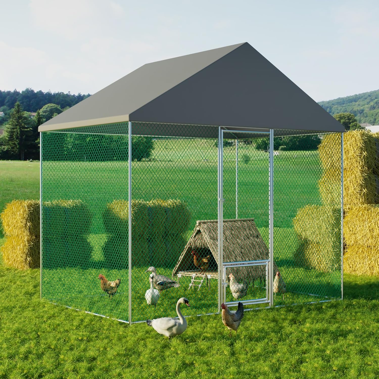 Walk-in Chicken Coop Run with Waterproof UV-Proof Cover M5799