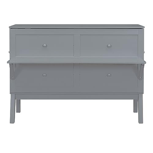 Modern Full Size Murphy Bed with Cabinet and Drawers, Solid Wood, Folds into Wardrobe X925473