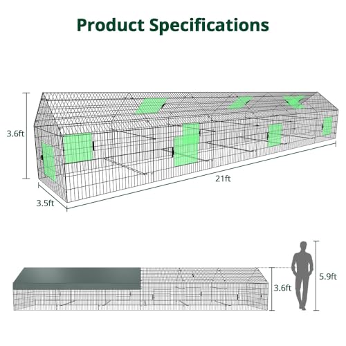 Chicken Coop Run Pen for Yard with Cover Outdoor Metal Enclosure H73461