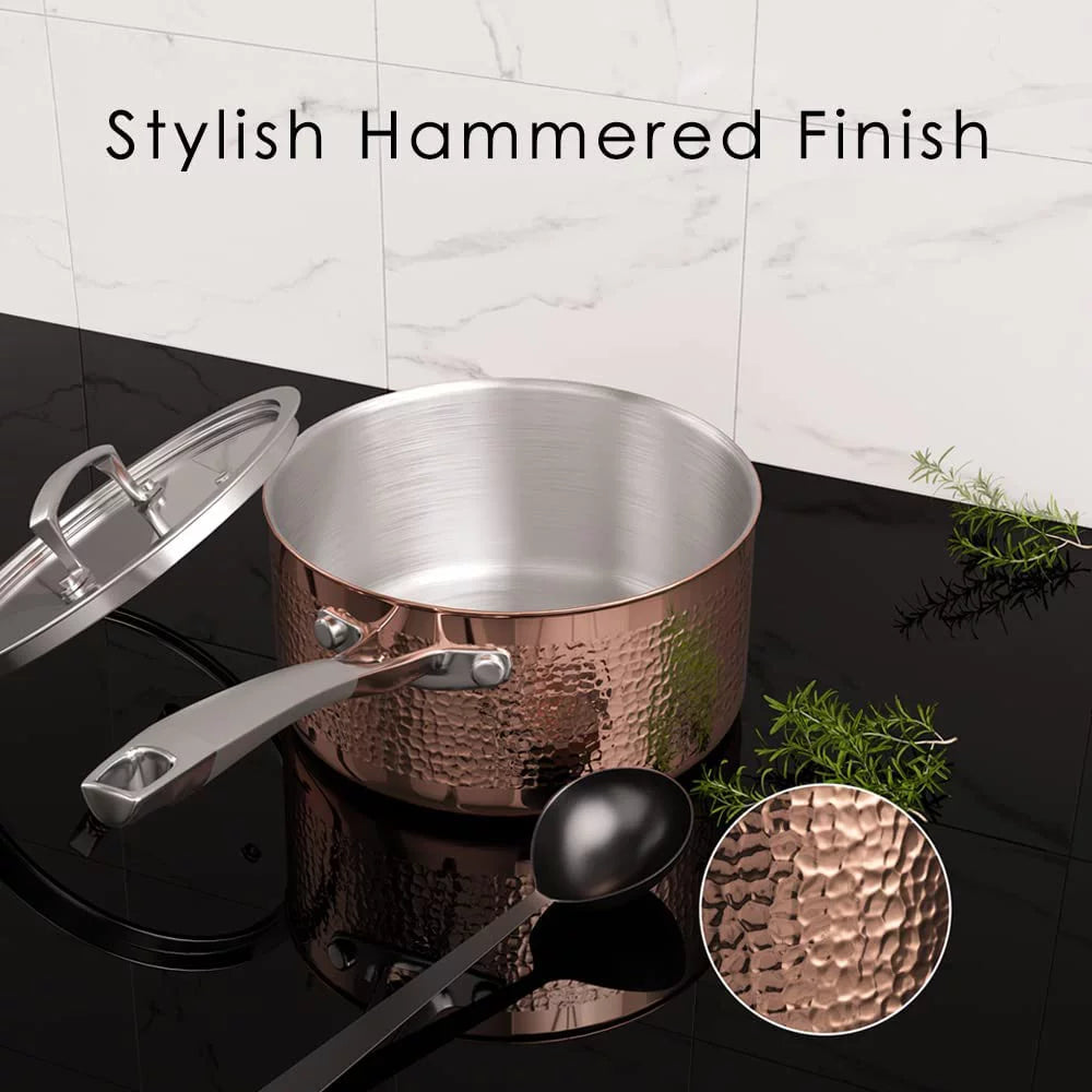Pots and Pans Set 7-Piece Tri-Ply Stainless Steel Hammered Cookware H6357