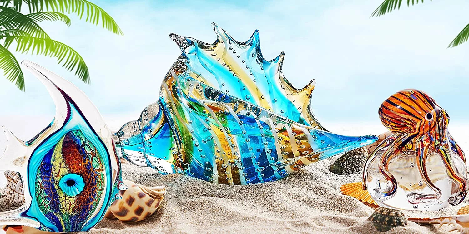 Hand Blown Glass Conch Figurine Sea Animal Home Decor R261392